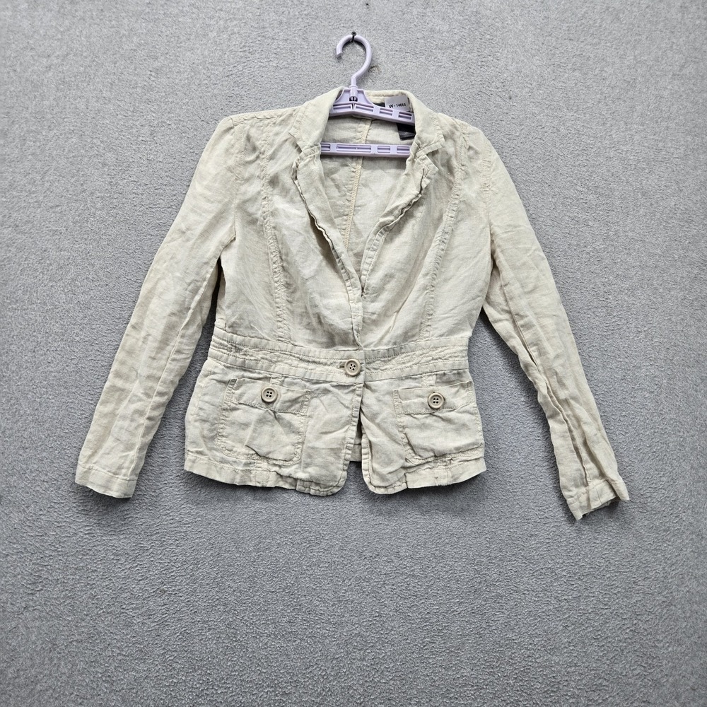 Liz Claiborne Women Jacket 6 Beige Button Classic Pockets Linen Coastal Beachy